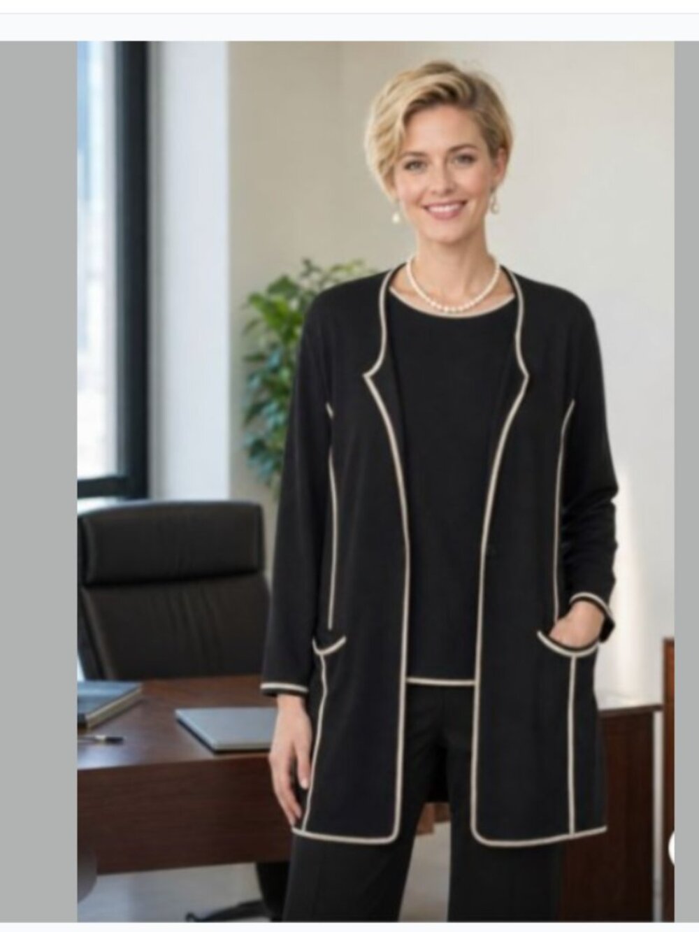 Jones New York Woman 3X Black Cream 2-Piece Cardigan Shell Sweater Set Office